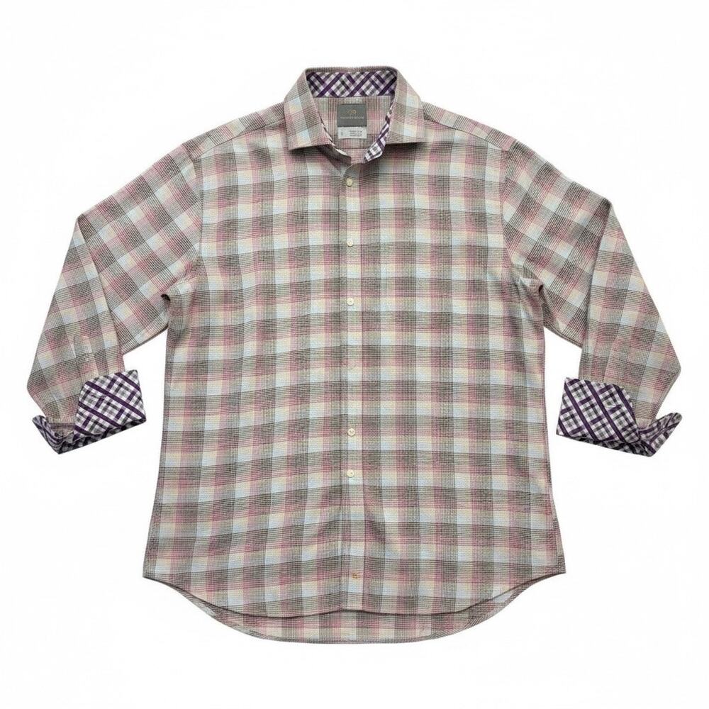 Thomas Dean Flip Cuff Shirt Multicolor Plaid Check Long Sleeve Button Up Men’s L
